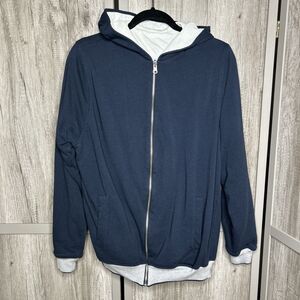 Bergdorf Goodman Hoodie Reversible Full Zip Pockets Navy and White Size 52